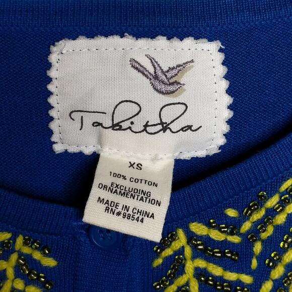 Anthro Tabitha Limabird Cardigan Blue Yellow Neon Embroidery XS - Picture 5 of 6